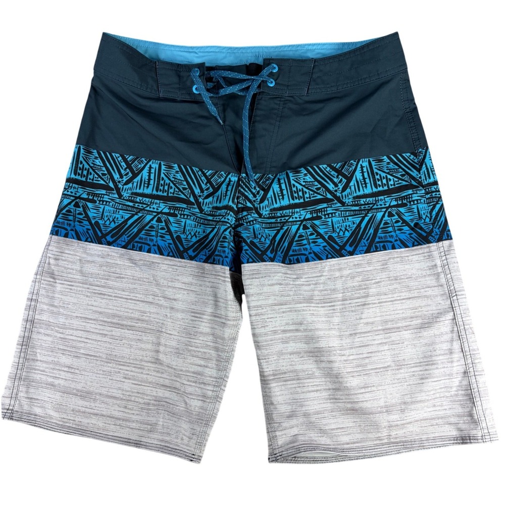 Burnside Board Shorts Tribal Print Colorblock Blue Gray Size 30 Mens Swim Trunks